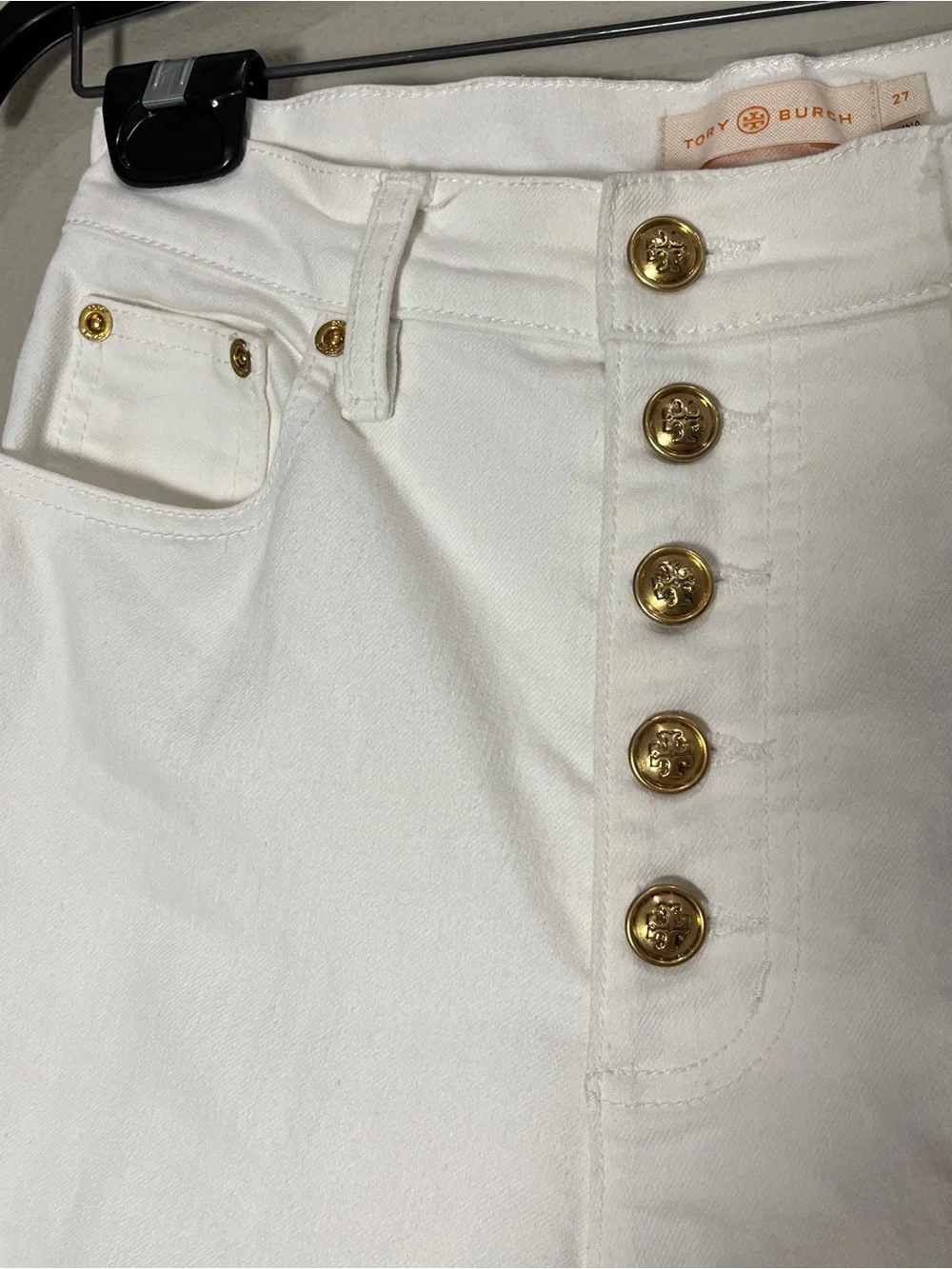 Tory Burch High-Waisted White gold Button-Fly Jeans 27 x 28 NEW